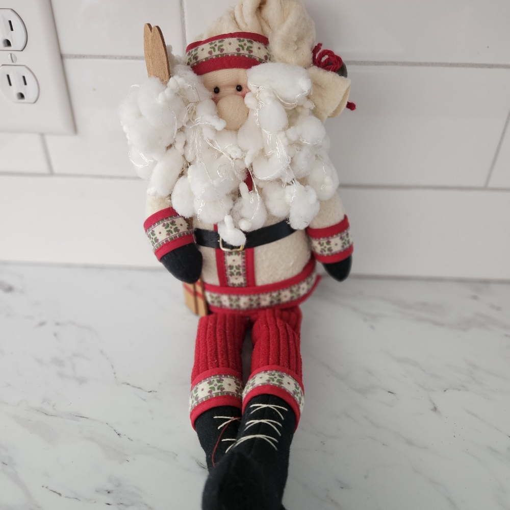Vtg Christmas Dan Dee Old School Santa Claus Skiing Plush 18”. BONUS